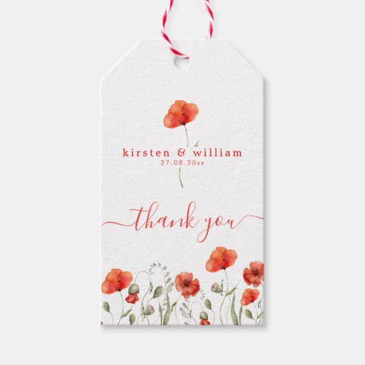 Red Watercolor Poppies, Wedding danke Geschenkanhänger (Vorderseite)