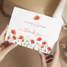 Red Watercolor Poppies, Wedding danke Ihnen Postca