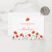 Red Watercolor Poppies, Wedding danke Mitteilungskarte (Vorderseite/Rückseite Beispiel)
