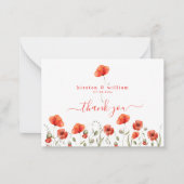 Red Watercolor Poppies, Wedding danke Mitteilungskarte (Vorderseite)