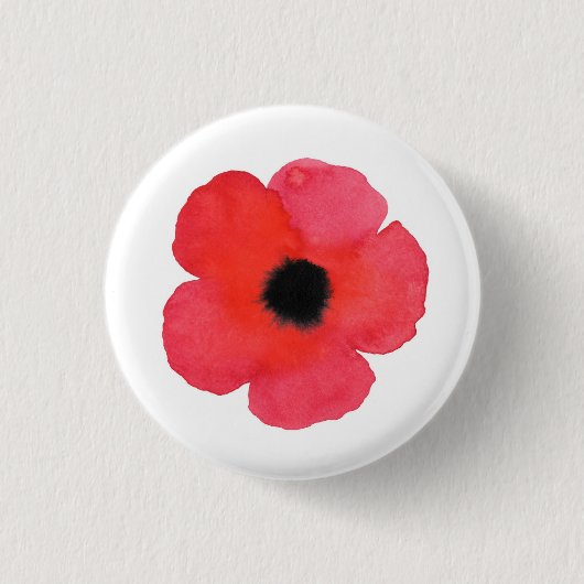 Red Watercolor Poppy Button (Vorderseite)