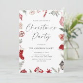 Red Watercolor Rahmen Weihnachts-Party Einladung (Stehend Vorderseite)