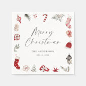 Red Watercolor Rahmen Weihnachts-Party Serviette (Vorderseite)