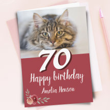 Red Watercolor Rose Cat Foto 70. Geburtstag