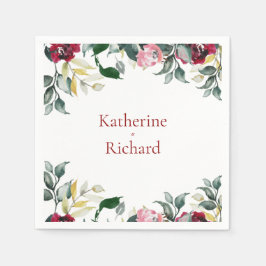 Red Watercolor Rose Hochzeitcocktail Serviette