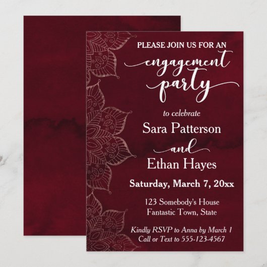 Red Watercolor Setup-Engagement-Partei Einladung (Vorne/Hinten)