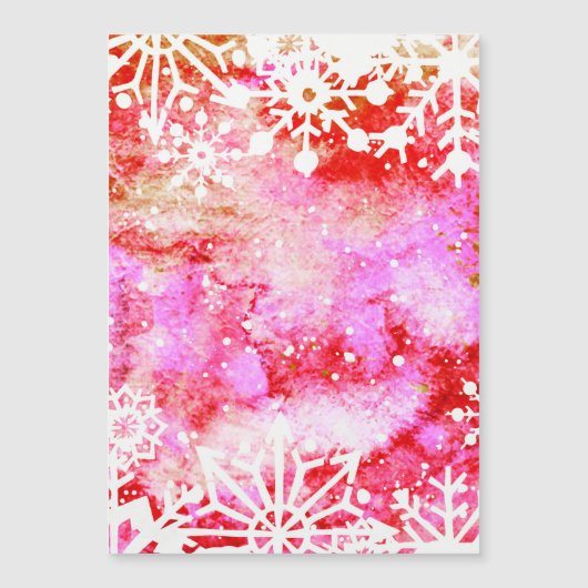 Red Watercolor Snowflake Magnetkarte (Vorderseite)