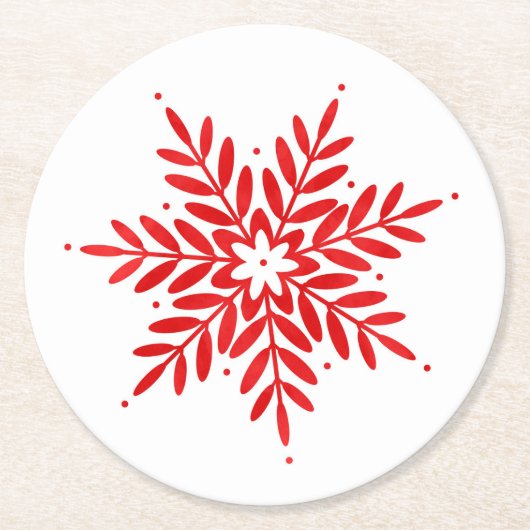 Red Watercolor Snowflake Runder Pappuntersetzer (Vorderseite)