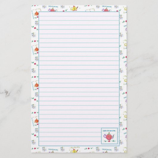 Red Watercolor Teapot Blue Linde Briefpapier (Vorderseite)