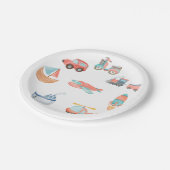Red Watercolor Transportation Boy Birthday Party Pappteller (Schrägansicht)