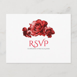 Red Watercolor Vintage Rose Hochzeit RSVP Einladungspostkarte
