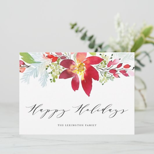 Red Watercolor Weihnachten Blumengarten Happy (Stehend Vorderseite)