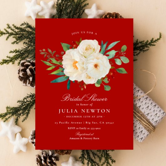 Red Watercolor Weihnachten Brautparty Einladung