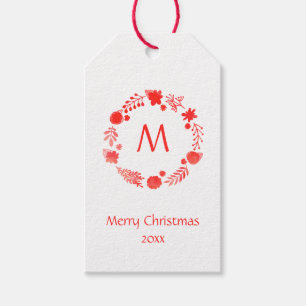 Red Watercolor Weihnachtskranz Geschenkanhänger
