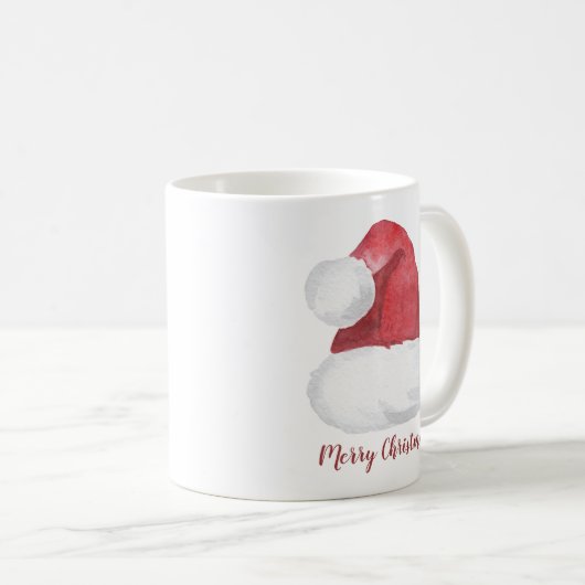 Red Watercolor Weihnachtsmannmütze Personalisiert Kaffeetasse (VorderseiteRechts)