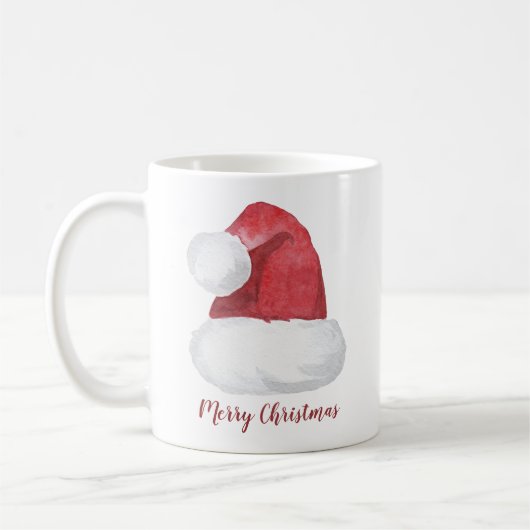 Red Watercolor Weihnachtsmannmütze Personalisiert Kaffeetasse (Links)