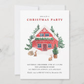 Red Watercolor Winter Hütte Weihnachten Party Einladung (Vorderseite)