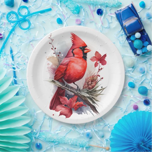 Red Watercolor Winter Kardinal Pappteller (Party)
