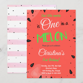 Red Watermelon 1. Geburtstag Einladung