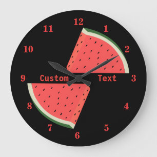 Red Watermelon Black Clock Benutzerdefinierter Tex Große Wanduhr