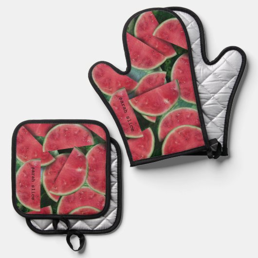 Red Watermelon Fruit Slice Ofenhandschuh & Topflappen-Set (Vorderseite/Rückseite)