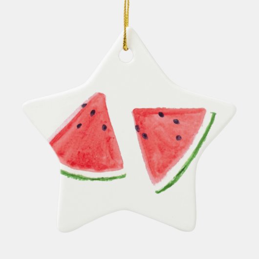 Red Watermelons Frucht Aquarellspeisen vegan Keramikornament (Vorne)