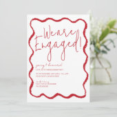 Red Wave Border Scallop Edge Engagement Party Einladung (Stehend Vorderseite)