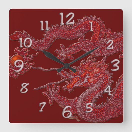 Red Wax Dragon Quadratische Wanduhr (Vorderseite)