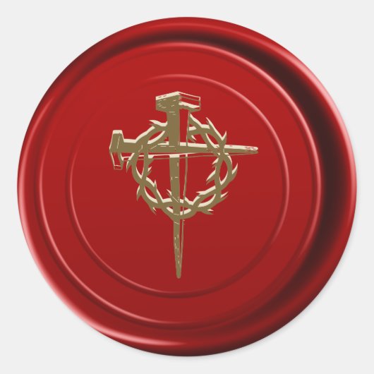 Red Wax Siegel Gold Jesus Cross Religious Runder Aufkleber (Vorderseite)