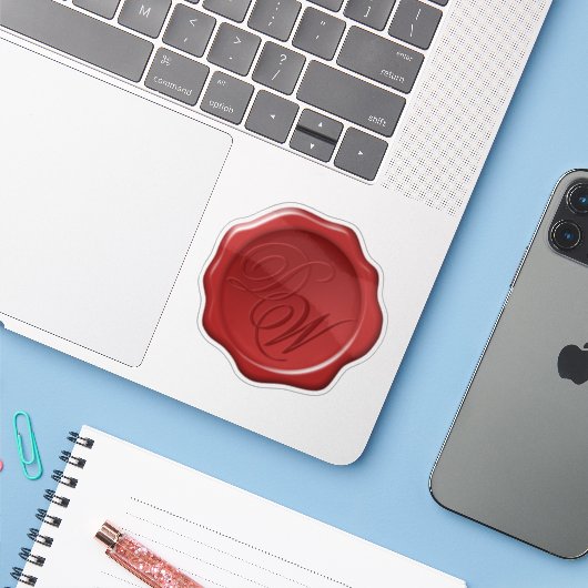 Red Wax Siegel Monogram 2 Initials Elegantes Skrip Aufkleber (Laptop mit iPhone)