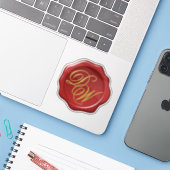 Red Wax Siegel Monogram Golden Yellow Script Aufkleber (Laptop mit iPhone)