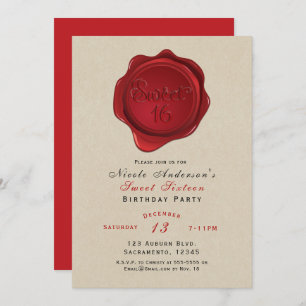 Red Wax Siegel Sweet 16 Rustic Kraft Birthday Part Einladung