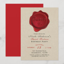 Red Wax Siegel Sweet 16 Rustic Kraft Geburtstagspa