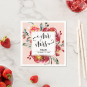 Red Wedding Blume Bouquet Mr & Mrs. Script, Blush Serviette (Beispiel)