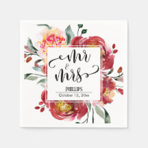 Red Wedding Blume Bouquet Mr & Mrs Typografy
