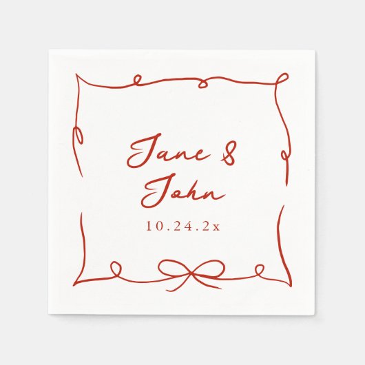 Red Wedding Cocktail Napkins mit Red Bow Detail Serviette (Vorderseite)