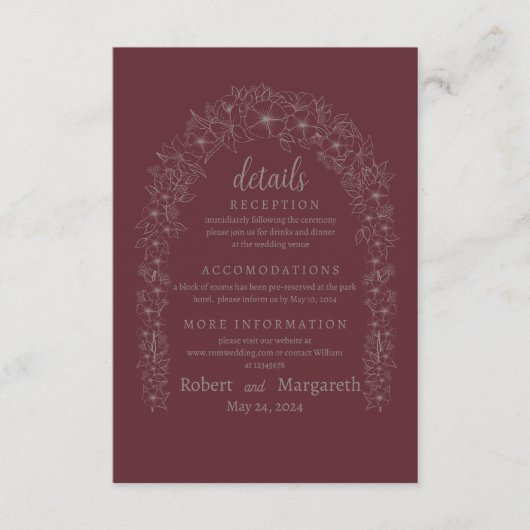 Red Wedding Floral Gate Begleitkarte (Vorderseite)