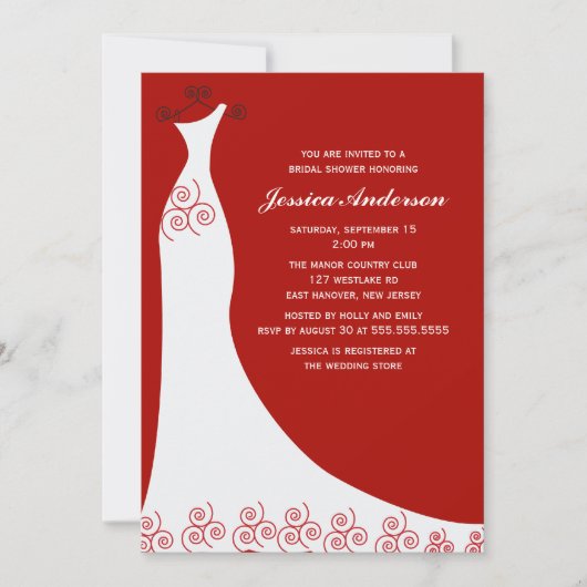 Red Wedding Gown Brautparty Einladung (Vorderseite)
