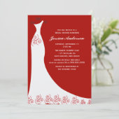 Red Wedding Gown Brautparty Einladung (Stehend Vorderseite)