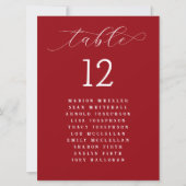 Red Wedding Guest Names List Tischnummer Cards (Vorderseite)
