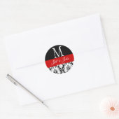 Red Wedding Monogram Names Date Damask Siegel Runder Aufkleber (Umschlag)