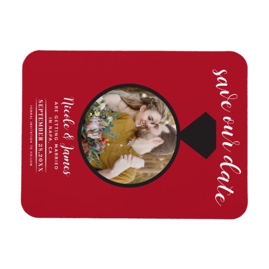 Red Wedding Ring Foto Save the Date Magnet (Horizontal)