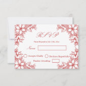 Red Wedding RSVP mit Verzierten Blumengrafiken (Vorderseite)