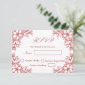 Red Wedding RSVP mit Verzierten Blumengrafiken (Stehend Vorderseite)