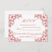 Red Wedding RSVP mit Verzierten Blumengrafiken (Vorne/Hinten)