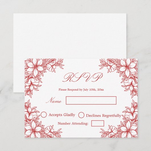 Red Wedding RSVP mit Verzierten Blumengrafiken Karte (Vorne/Hinten)