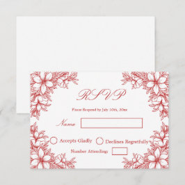 Red Wedding RSVP mit Verzierten Blumengrafiken Karte