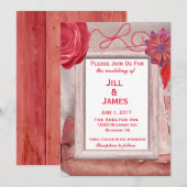 Red Wedding Rustic Floral Einladung (Vorne/Hinten)