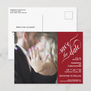 Red Wedding Save the Date Foto & Calligrafy Ankündigungspostkarte