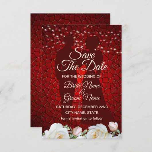 Red Wedding White Blume Moderne Save The Date (Vorne/Hinten)